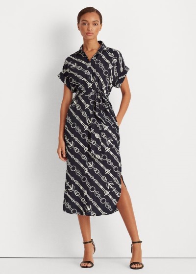 Camisa De Vestir Ralph Lauren Mujer Azul Marino / Creme - Anchor-Print Crepe - GEVDK6140